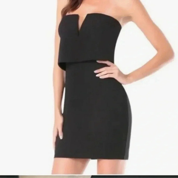 Bebe | Black Strapless Plunging Fly Away Dress Size S Small - Picture 1 of 3
